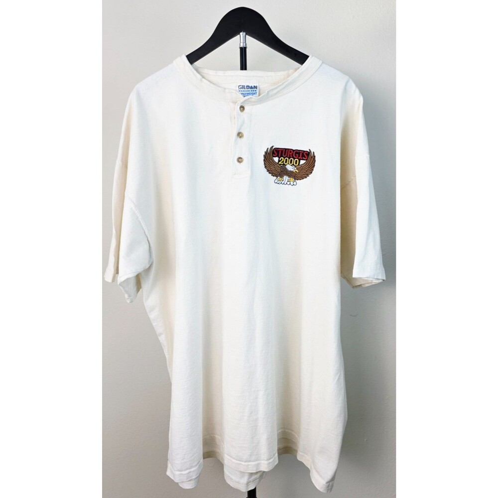 2000 STURGIS 60th Annual Mens XXL Embroidered White Short Sleeve Henley Shirt